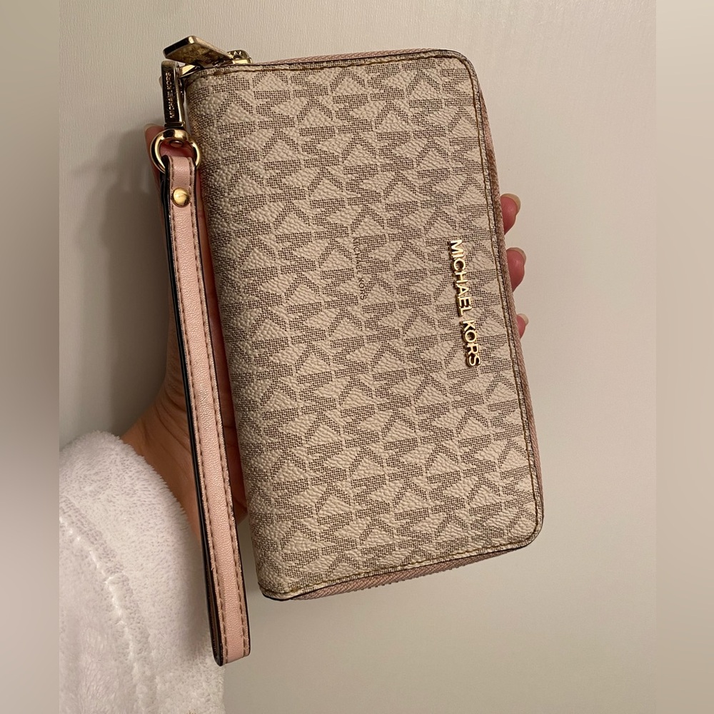 Michael Kors Monogram Beige Wristlet